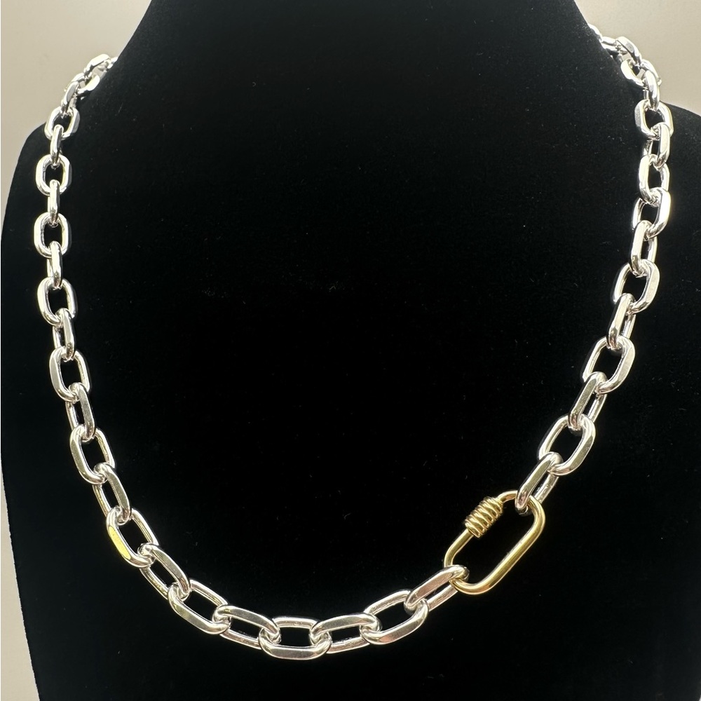 Sterling silver and 14k gold lock necklace